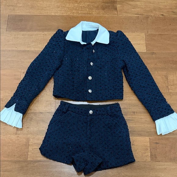 Navy Blue Textured Two-Piece Set - Picture 1 of 7